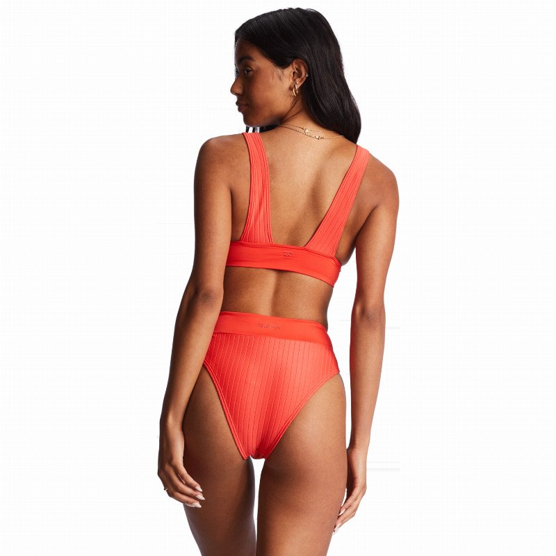 Lined Up Remi Plunge Bikini Top in Bright Poppy