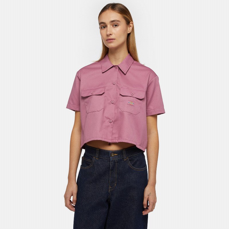 Dickies Cropped Short Sleeve Work Shirt Woman Pink 