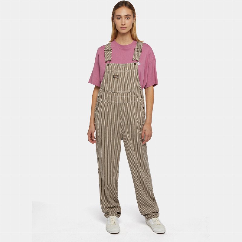 Dickies Denim Classic Hickory Stripe Bib Woman Brown 