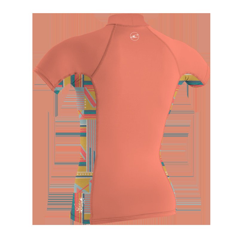 Girls Premium Skins Turtleneck Rash Vest in Burnt Coral & Arta Geo