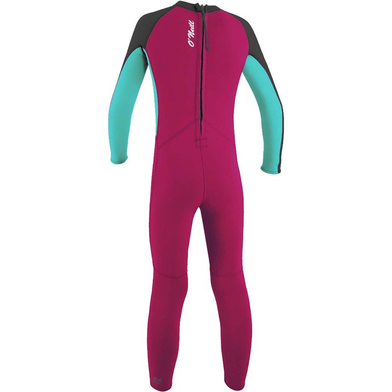 Girls Reactor-2 2mm Back Zip Wetsuit in Berry, Light Aqua & Graphite