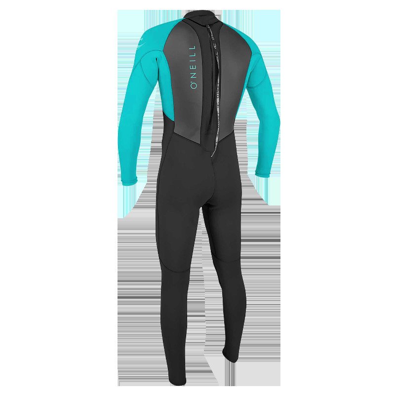 Girls Reactor-2 3/2mm Back Zip Wetsuit in Black & Light Aqua