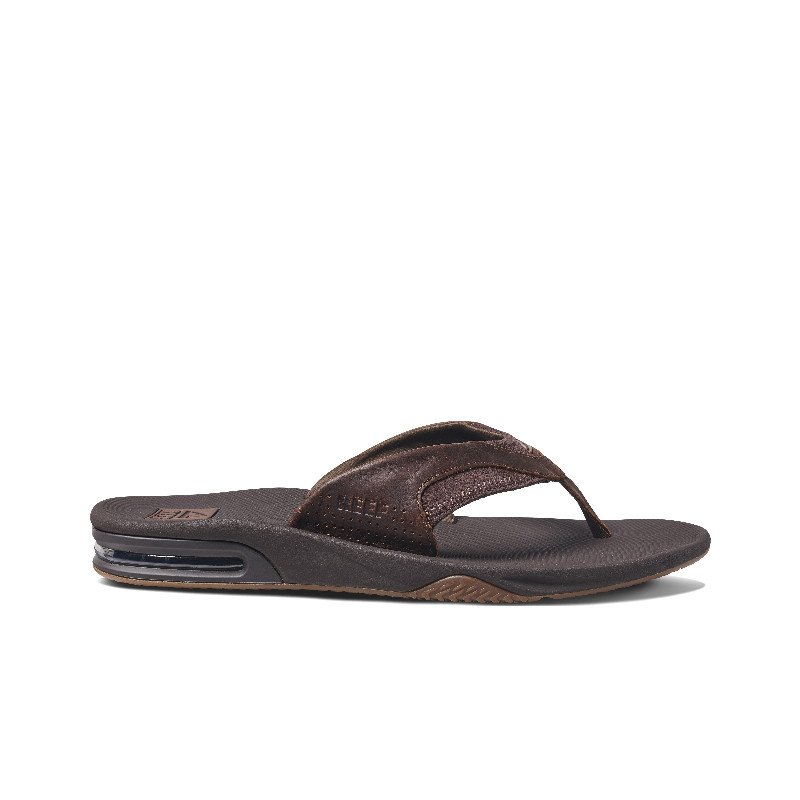 Leather Fanning Flip Flops in Dark Brown