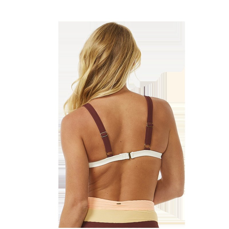 Block Party Spliced Fixed Tri Bikini Top in Bone