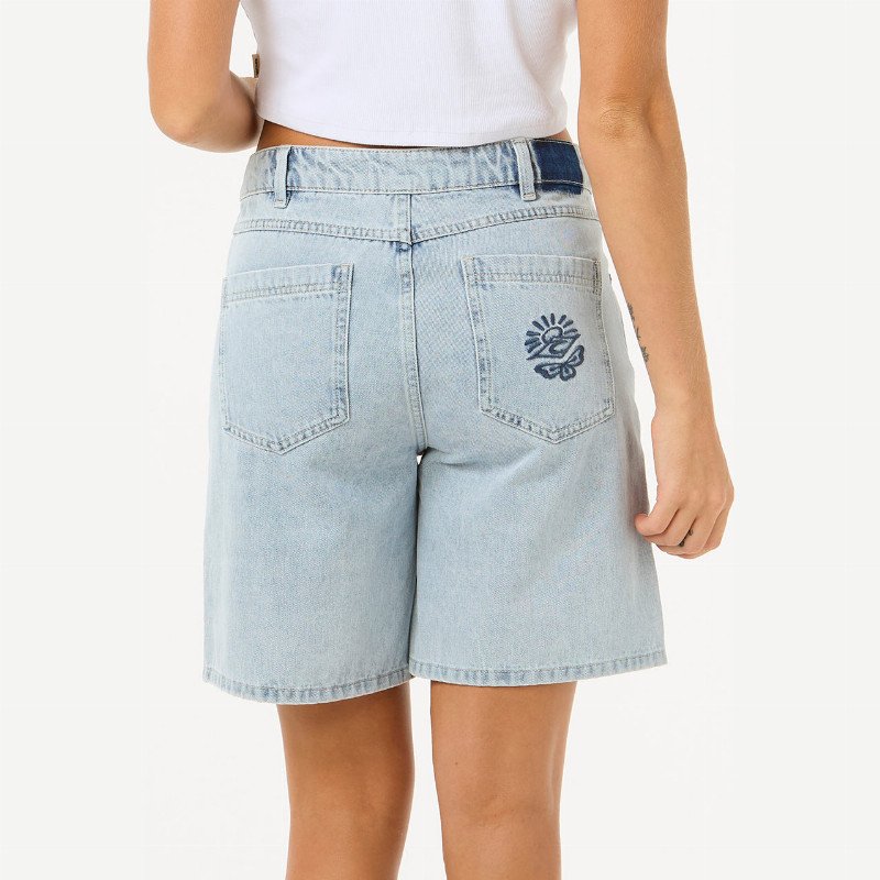 Las Dalias Relaxed Denim Shorts in Vintage Blue