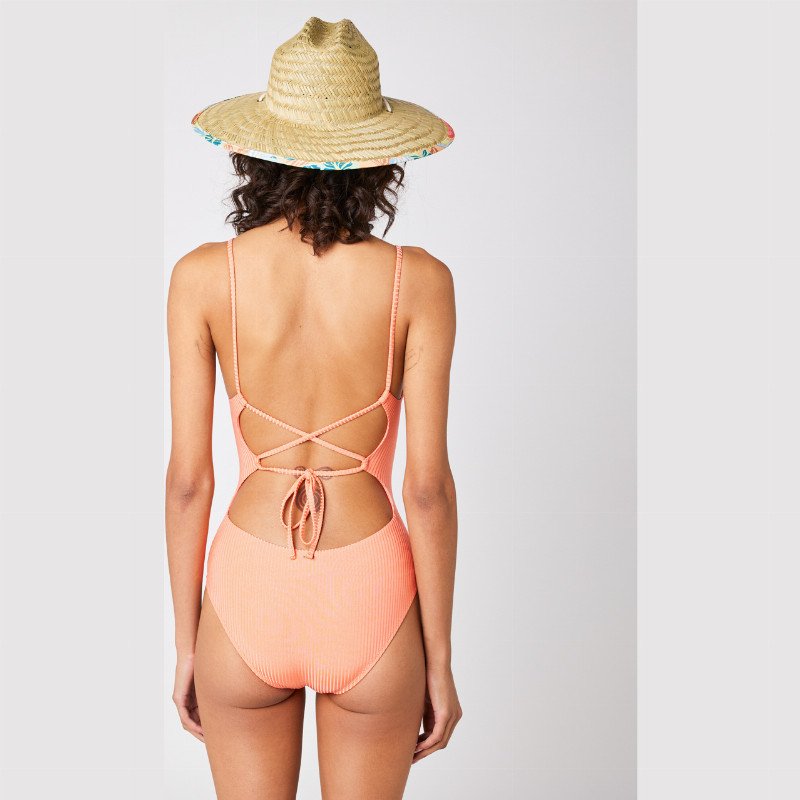 Modern One Piece Rib Swimsuit in Coral