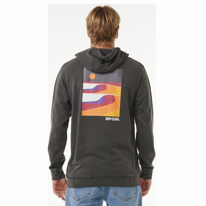 Surf Revival Lined Up Hoodie in Washed Black