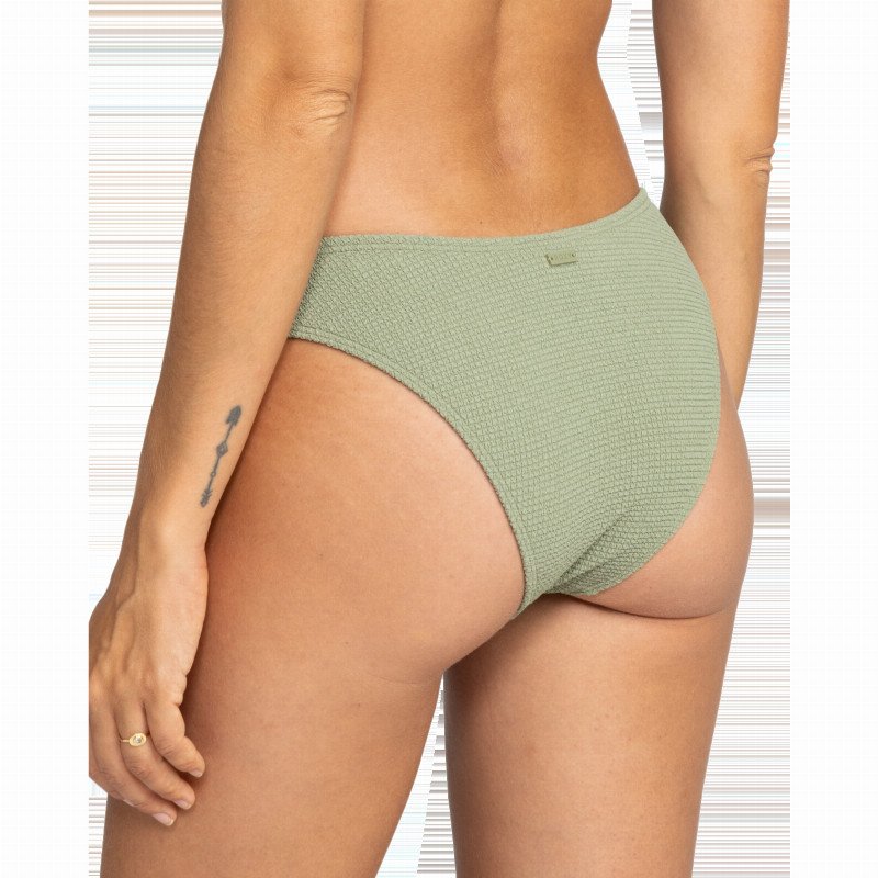 Essaouira Moderate High Leg Bikini Bottoms in Oil Green