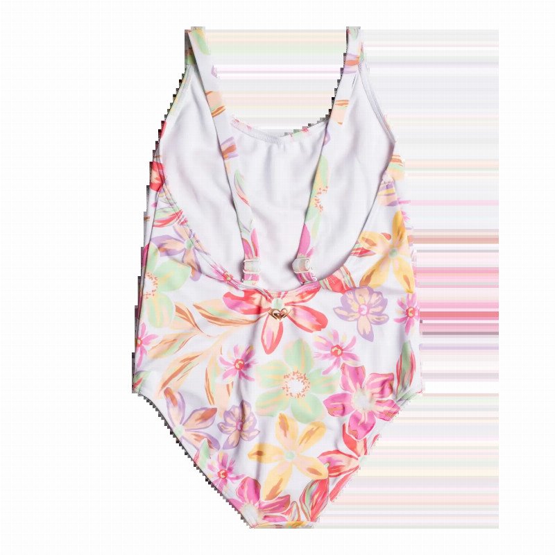 Girls Tropical Time One Piece Swimsuit in Bright White Bayside Blooms