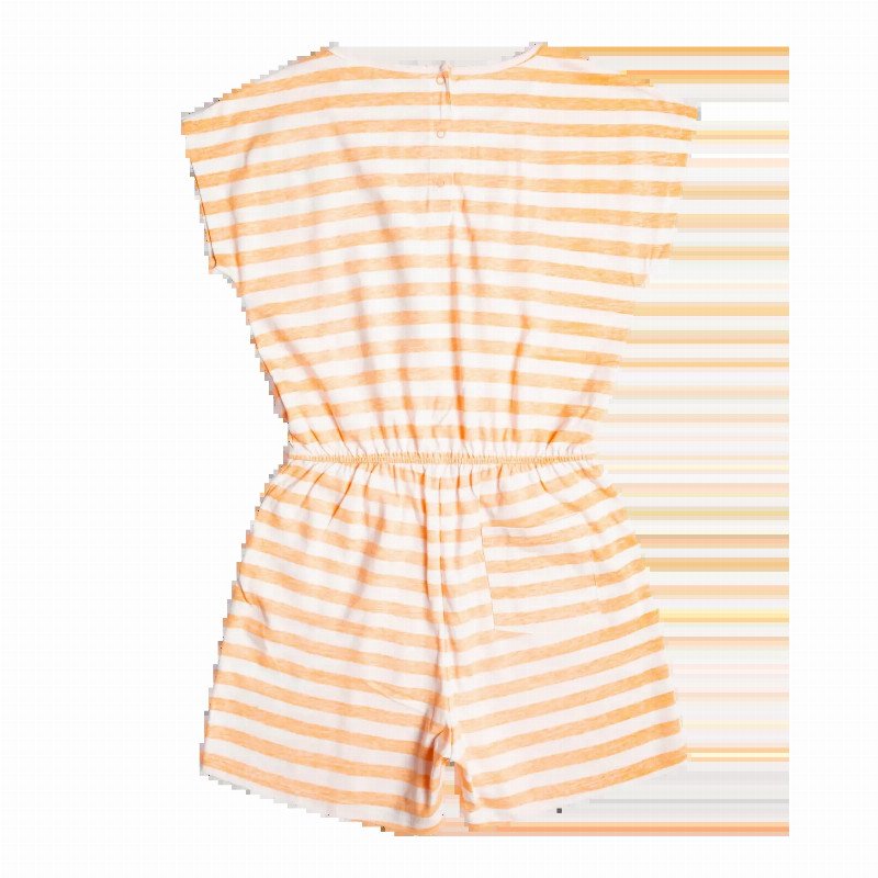 Girls Turn Up The Sun Romper in Mock Orange Line up Horizontal