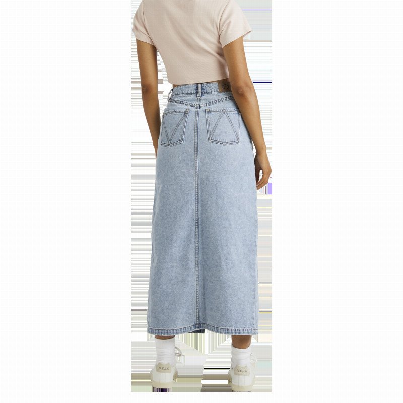 Denim Midi Skirt in Vintage Blue