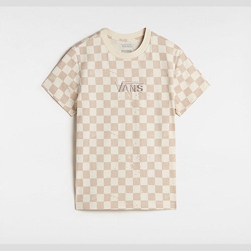 VANS Allover Check Crew T-shirt (turtle Dove) Women Beige, Size XXS