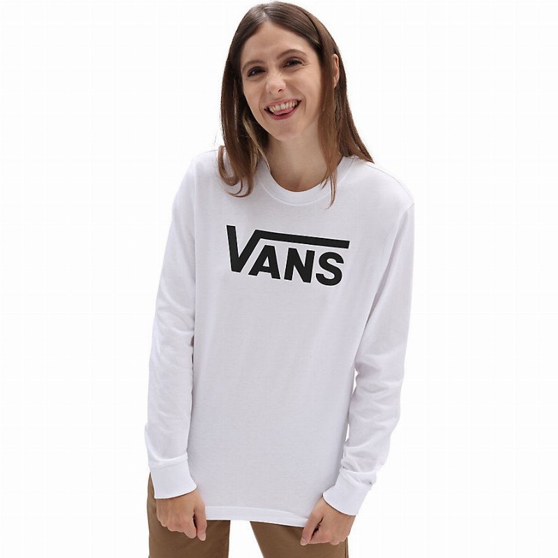 VANS Flying V Classic Long Sleeve T-shirt (white) Women White, Size XXS