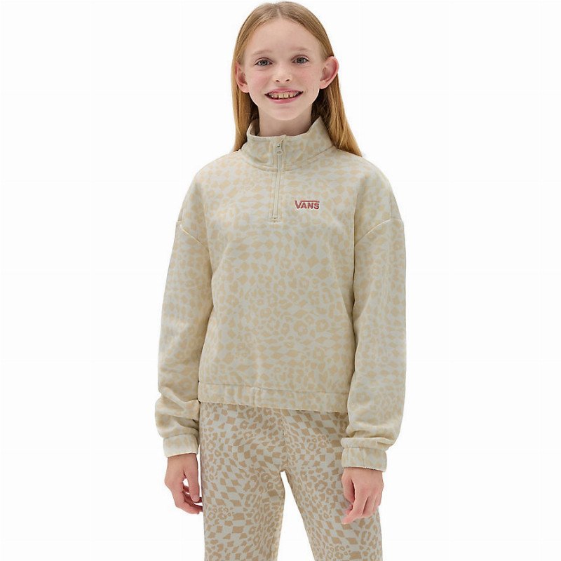 VANS Girls Printed Half Zip Mock Pullover (8-14 Years) (mojave Desert) Girls Beige, Size XL