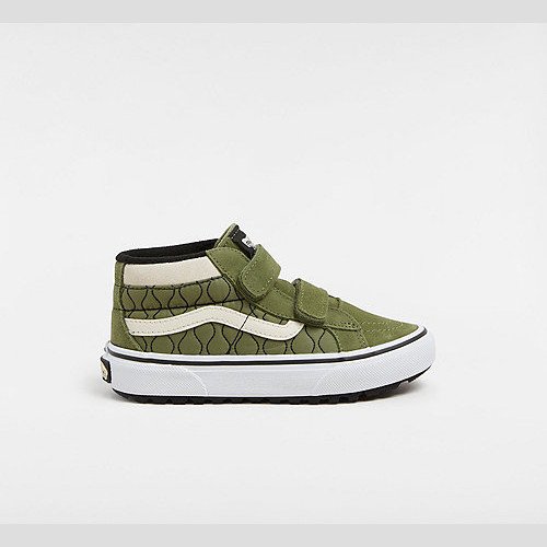 VANS Kids Mte Sk8-mid Reissue Hook And Loop Shoes (4-8 Years) (green/marshmall) Kids Green, Size 13