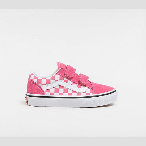 VANS Kids Old Skool Hook And Loop Checkerboard Shoes (4-8 Years) (honey Suckle) Kids Pink, Size 13