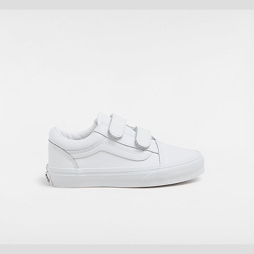 VANS Kids Old Skool Hook And Loop Classic Tumble Shoes (4-8 Years) (white Mono) Kids White, Size 13