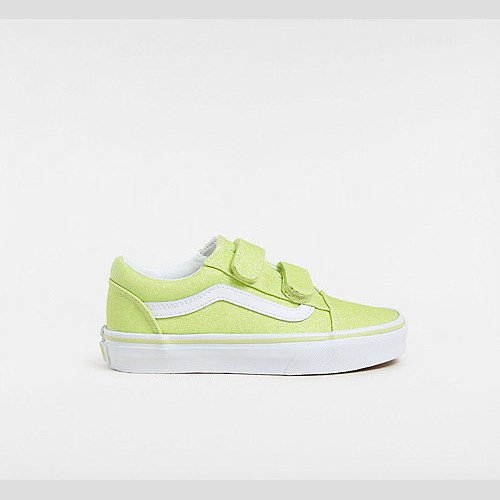 VANS Kids Old Skool Hook And Loop Glitter Shoes (4-8 Years) (lime Sherb) Kids Yellow, Size 13