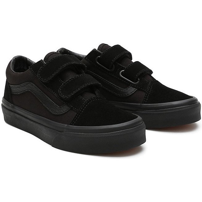 VANS Kids Old Skool Hook And Loop Shoes (4-8 Years) (blk/blk) Kids Black, Size 10.5