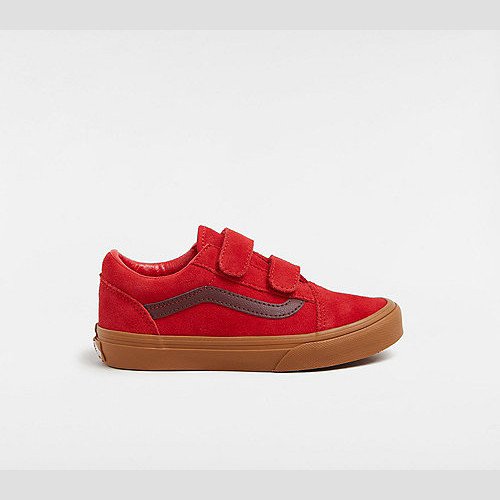 VANS Kids Old Skool Hook And Loop Shoes (4-8 Years) (red) Kids Red, Size 13