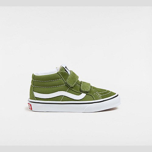 VANS Kids Sk8-mid Reissue Hook And Loop Shoes (4-8 Years) (pesto) Kids Green, Size 13