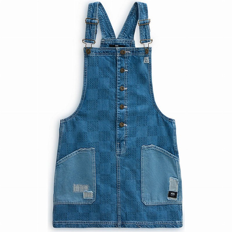 VANS Mended Check Denim Pinafore Dress (stnwsh) Women Blue, Size XS