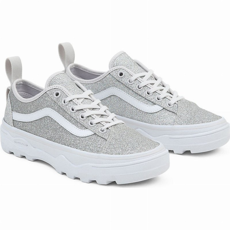 Vans old skool silver & white on sale glitter skate shoes