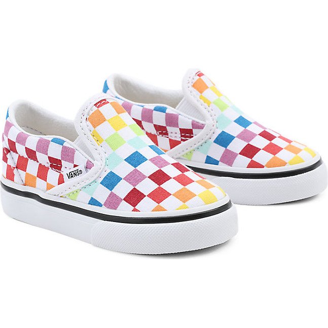 Vans TODDLER CHECKERBAORD CLASSIC SLIP ON SHOES 1 4 YEARS CHECKERBOARD RAINBOW TRUE WHITE MULTICOLOUR