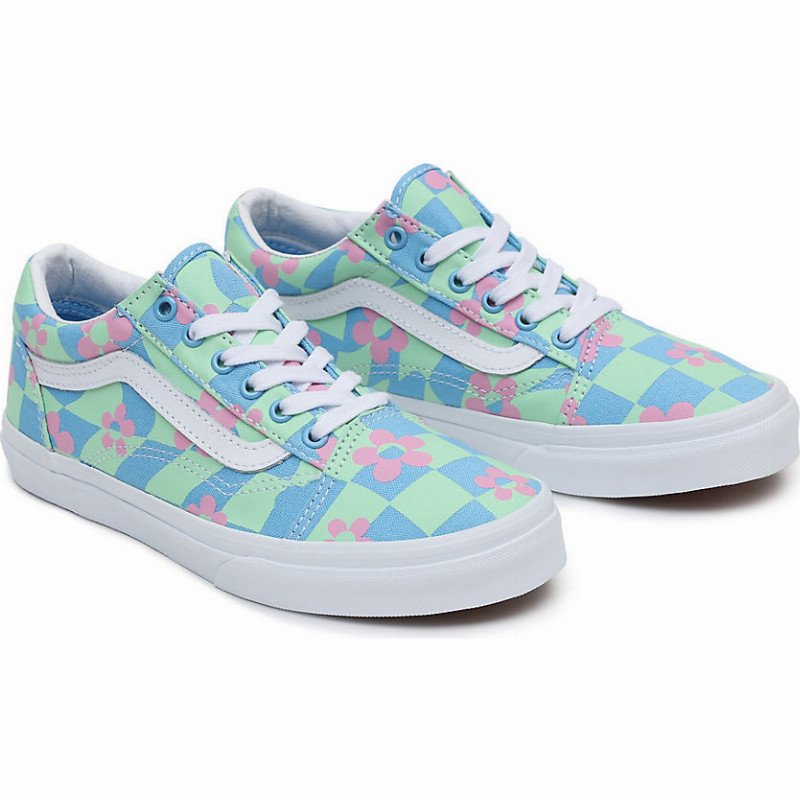 Blue and pink outlet checkered vans